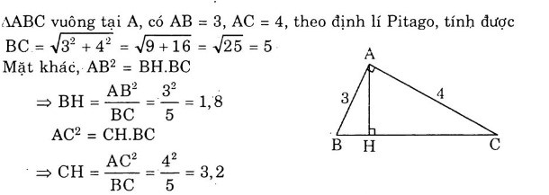 Công thức tính đường cao trong tam giác vuông